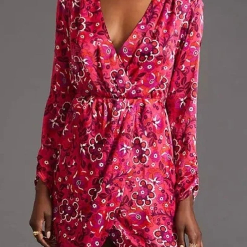 Pink Floral Maeve Wrap Mini Dress Size M
